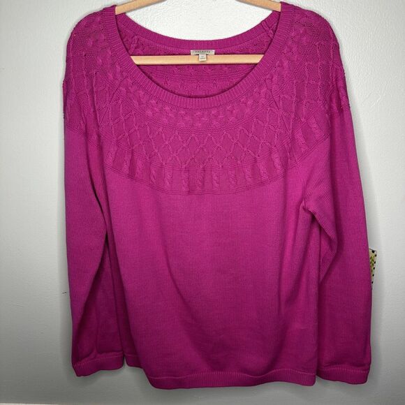 TALBOTS WOMENS SWEATER PINK CABLE YOKE LONG SLEEVE SIZE XL - Picture 1 of 9